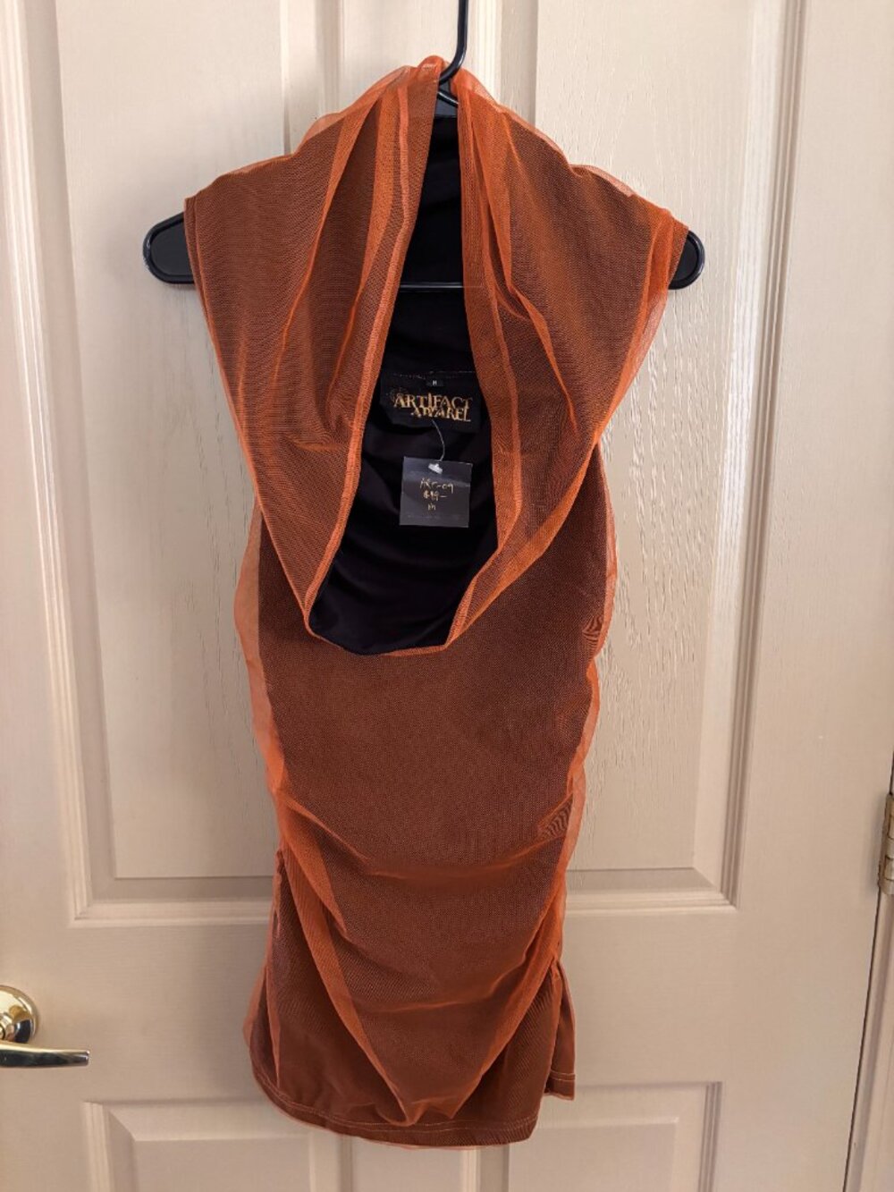 Women's Rust Mesh Hooded Rouched Top - Picture 3 of 6